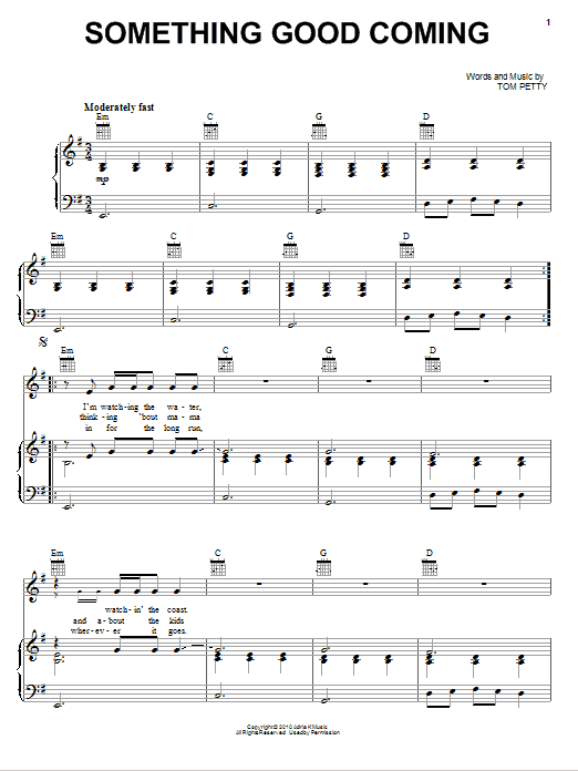 Tom Petty And The Heartbreakers Something Good Coming Sheet Music Notes & Chords for Piano, Vocal & Guitar (Right-Hand Melody) - Download or Print PDF Tom Petty And The Heartbreakers Something Good Coming Sheet Music Notes & Chords for Piano, Vocal & Guitar (Right-Hand Melody) - Download or Print PDF