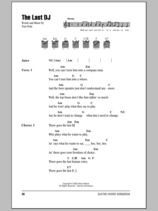 Tom Petty And The Heartbreakers The Last DJ Sheet Music Notes & Chords for Lyrics & Chords - Download or Print PDF Tom Petty And The Heartbreakers The Last DJ Sheet Music Notes & Chords for Lyrics & Chords - Download or Print PDF