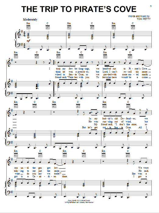 Tom Petty And The Heartbreakers The Trip To Pirate's Cove Sheet Music Notes & Chords for Piano, Vocal & Guitar (Right-Hand Melody) - Download or Print PDF Tom Petty And The Heartbreakers The Trip To Pirate's Cove Sheet Music Notes & Chords for Piano, Vocal & Guitar (Right-Hand Melody) - Download or Print PDF