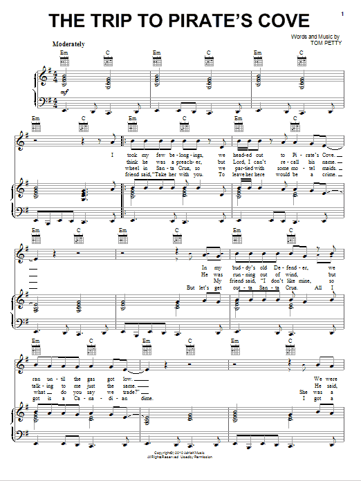 Tom Petty And The Heartbreakers The Trip To Pirate's Cove Sheet Music Notes & Chords for Piano, Vocal & Guitar (Right-Hand Melody) - Download or Print PDF