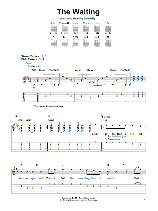 Tom Petty And The Heartbreakers The Waiting Sheet Music Notes & Chords for Easy Guitar Tab - Download or Print PDF