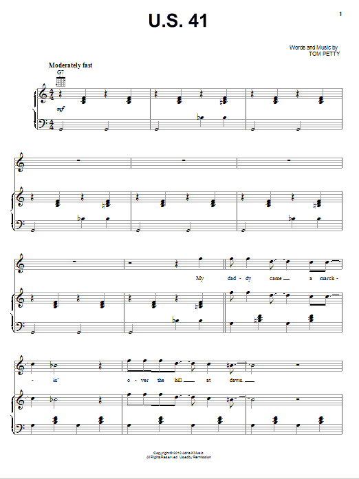 Tom Petty And The Heartbreakers U.S. 41 Sheet Music Notes & Chords for Piano, Vocal & Guitar (Right-Hand Melody) - Download or Print PDF Tom Petty And The Heartbreakers U.S. 41 Sheet Music Notes & Chords for Piano, Vocal & Guitar (Right-Hand Melody) - Download or Print PDF
