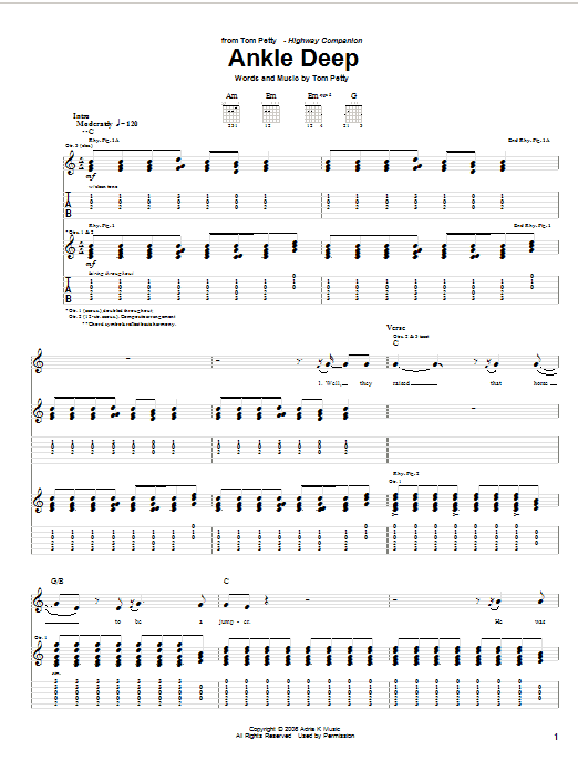 Tom Petty Ankle Deep Sheet Music Notes & Chords for Guitar Tab - Download or Print PDF