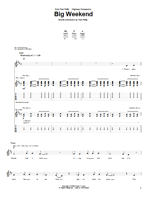 Tom Petty Big Weekend Sheet Music Notes & Chords for Guitar Tab - Download or Print PDF Tom Petty Big Weekend Sheet Music Notes & Chords for Guitar Tab - Download or Print PDF