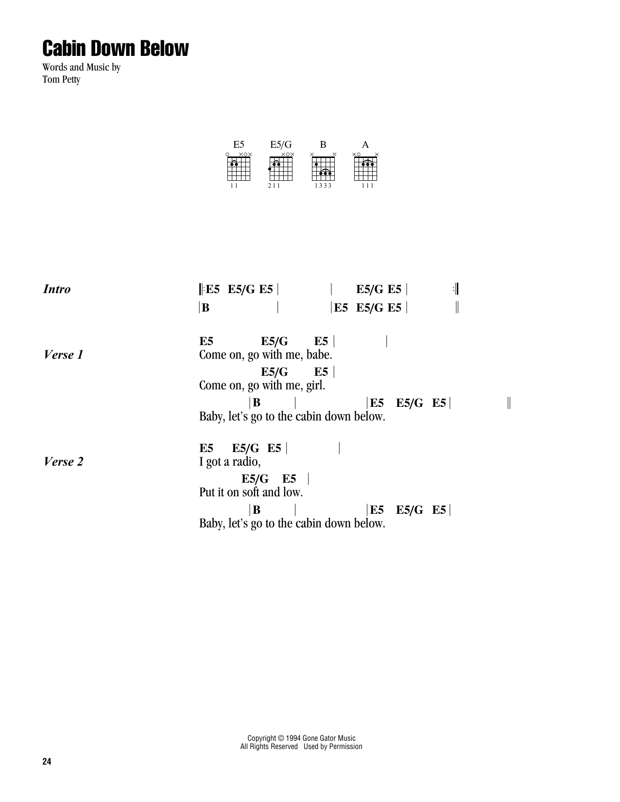 Tom Petty Cabin Down Below Sheet Music Notes & Chords for Guitar Chords/Lyrics - Download or Print PDF