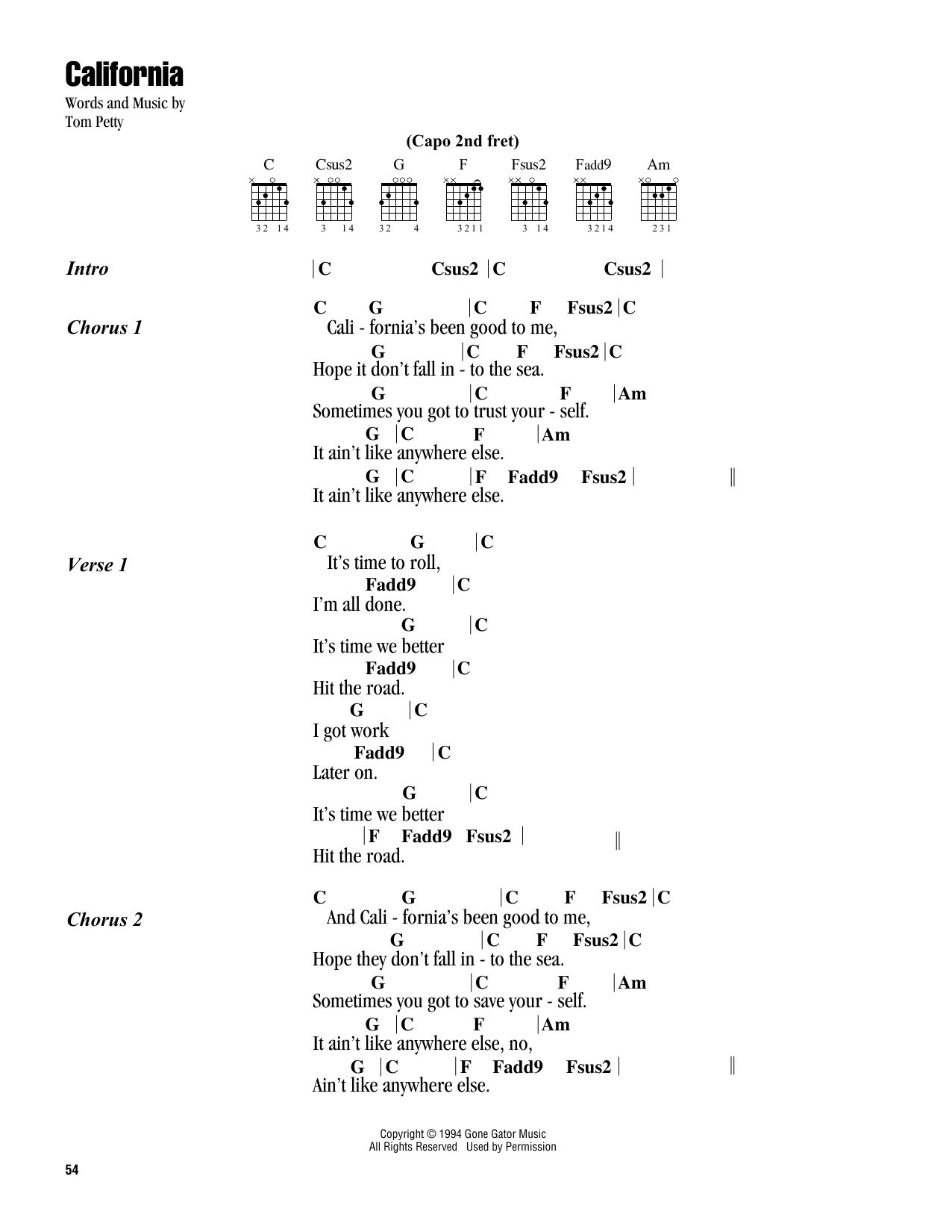 Tom Petty California Sheet Music Notes & Chords for Guitar Chords/Lyrics - Download or Print PDF