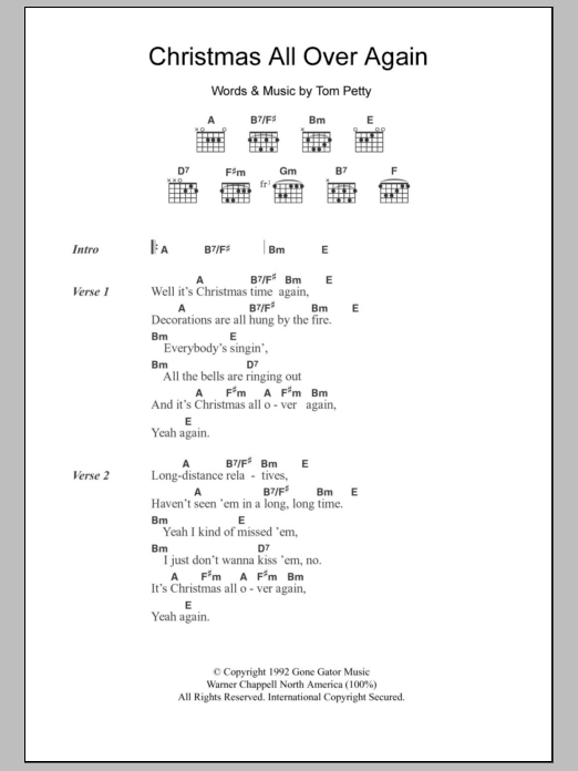 Tom Petty Christmas All Over Again Sheet Music Notes & Chords for Lyrics & Chords - Download or Print PDF