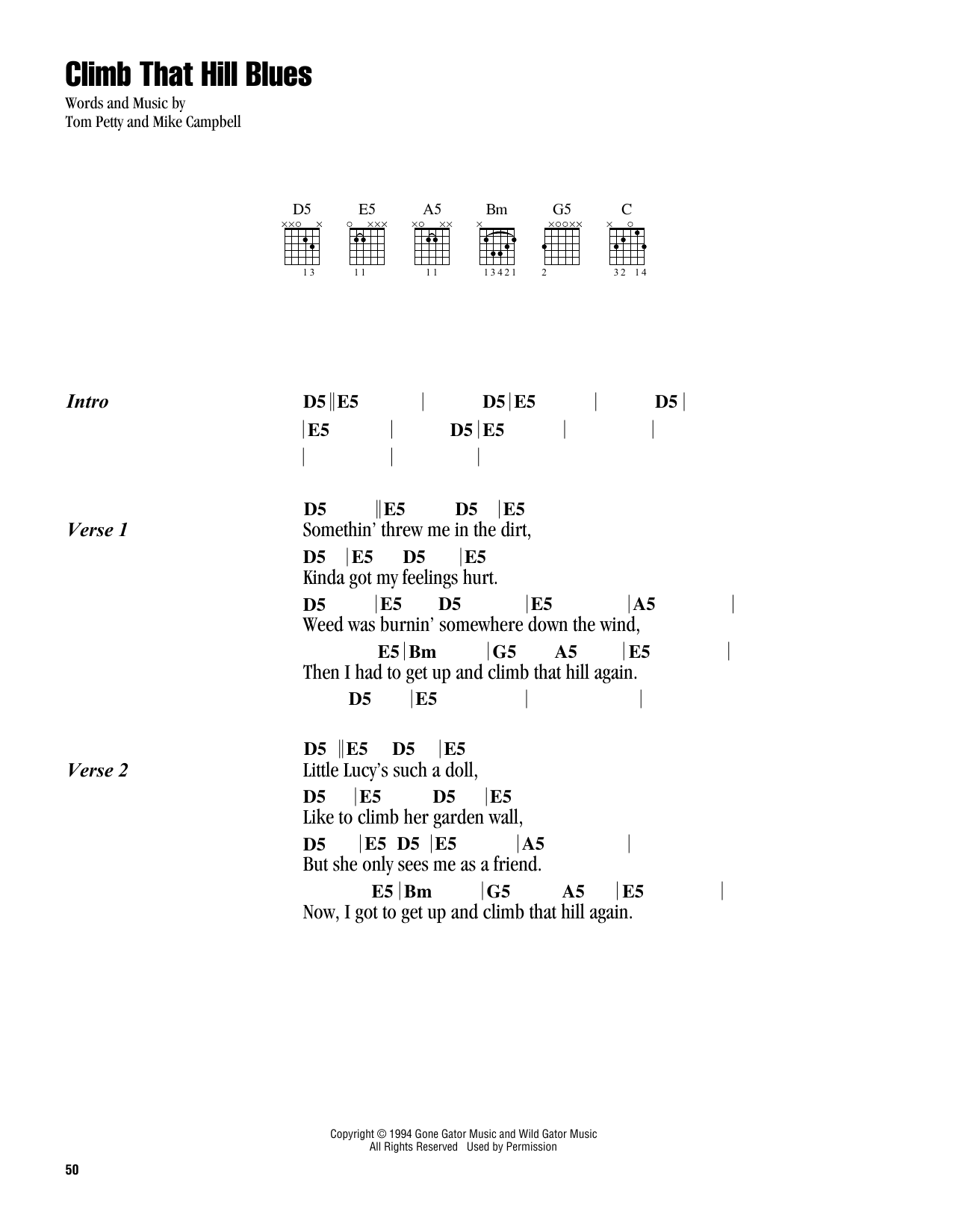 Tom Petty Climb That Hill Blues Sheet Music Notes & Chords for Guitar Chords/Lyrics - Download or Print PDF