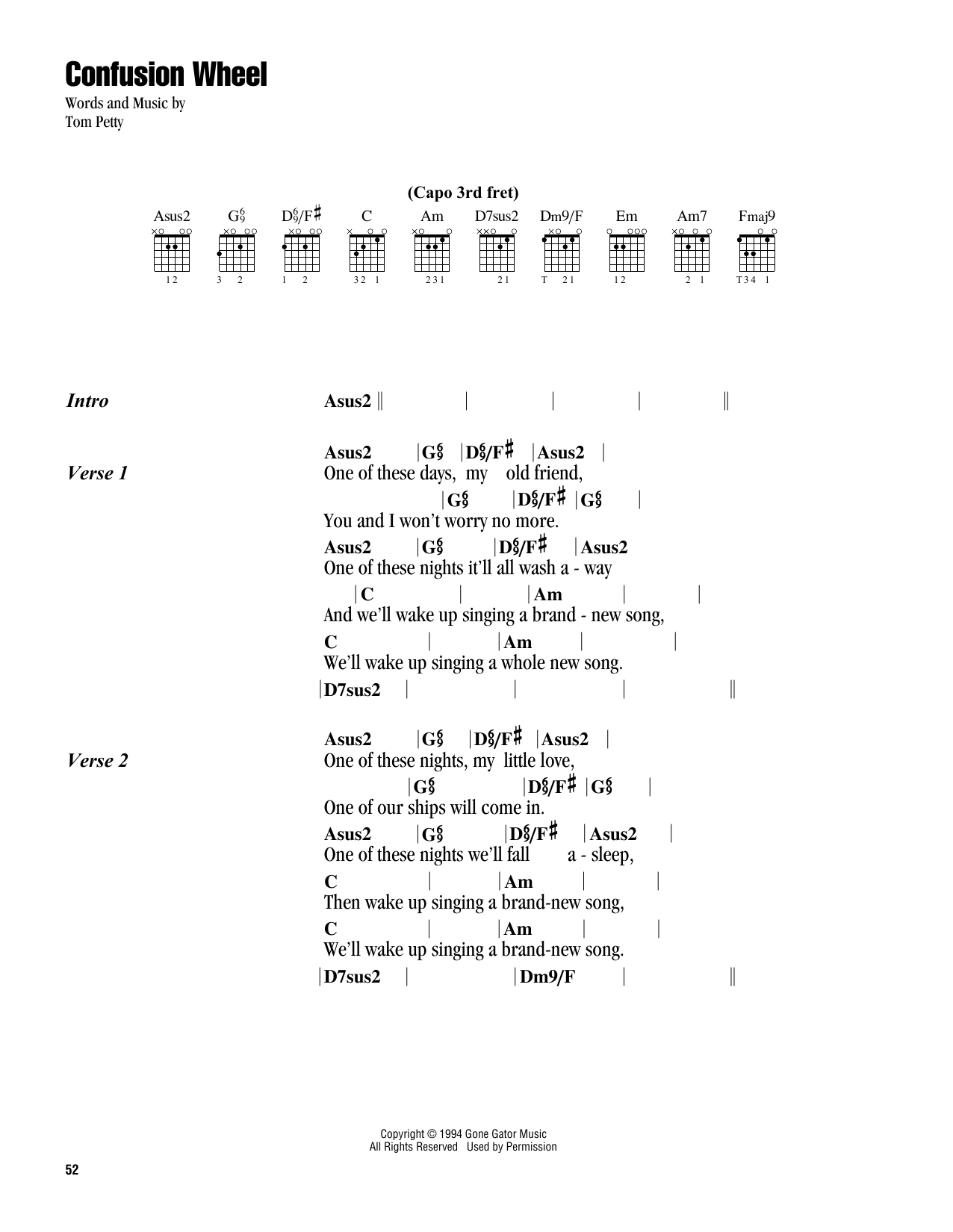 Tom Petty Confusion Wheel Sheet Music Notes & Chords for Guitar Chords/Lyrics - Download or Print PDF