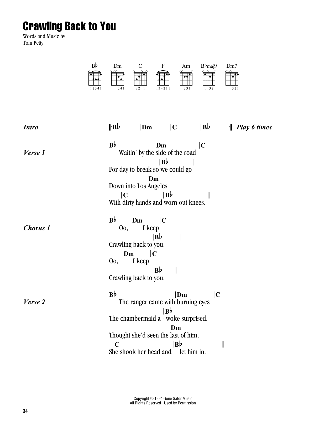 Tom Petty Crawling Back To You Sheet Music Notes & Chords for Guitar Chords/Lyrics - Download or Print PDF