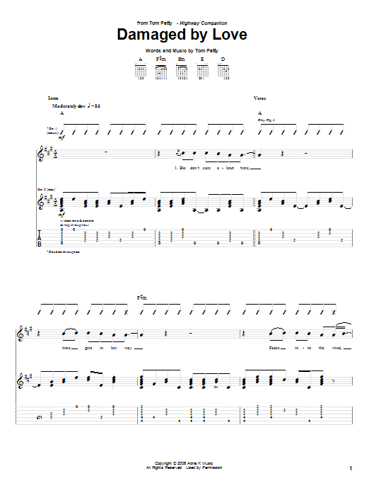 Tom Petty Damaged By Love Sheet Music Notes & Chords for Guitar Tab - Download or Print PDF Tom Petty Damaged By Love Sheet Music Notes & Chords for Guitar Tab - Download or Print PDF