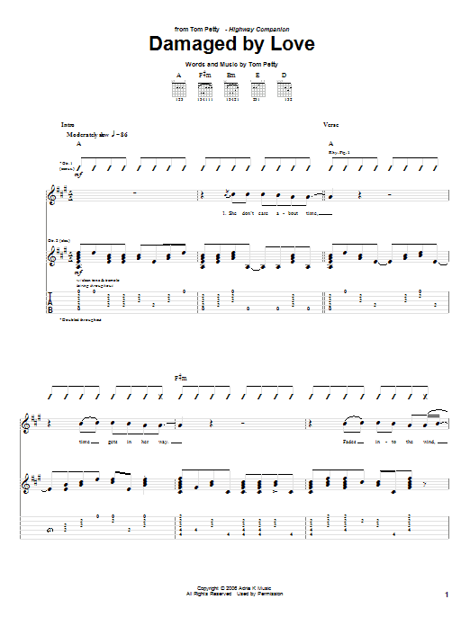 Tom Petty Damaged By Love Sheet Music Notes & Chords for Guitar Tab - Download or Print PDF