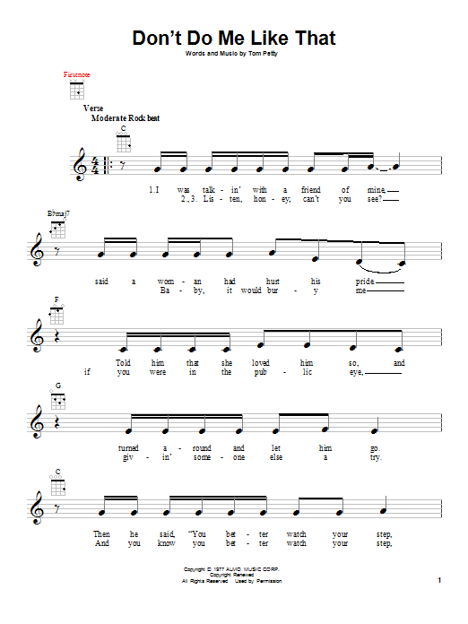 Tom Petty Don't Do Me Like That Sheet Music Notes & Chords for Ukulele - Download or Print PDF