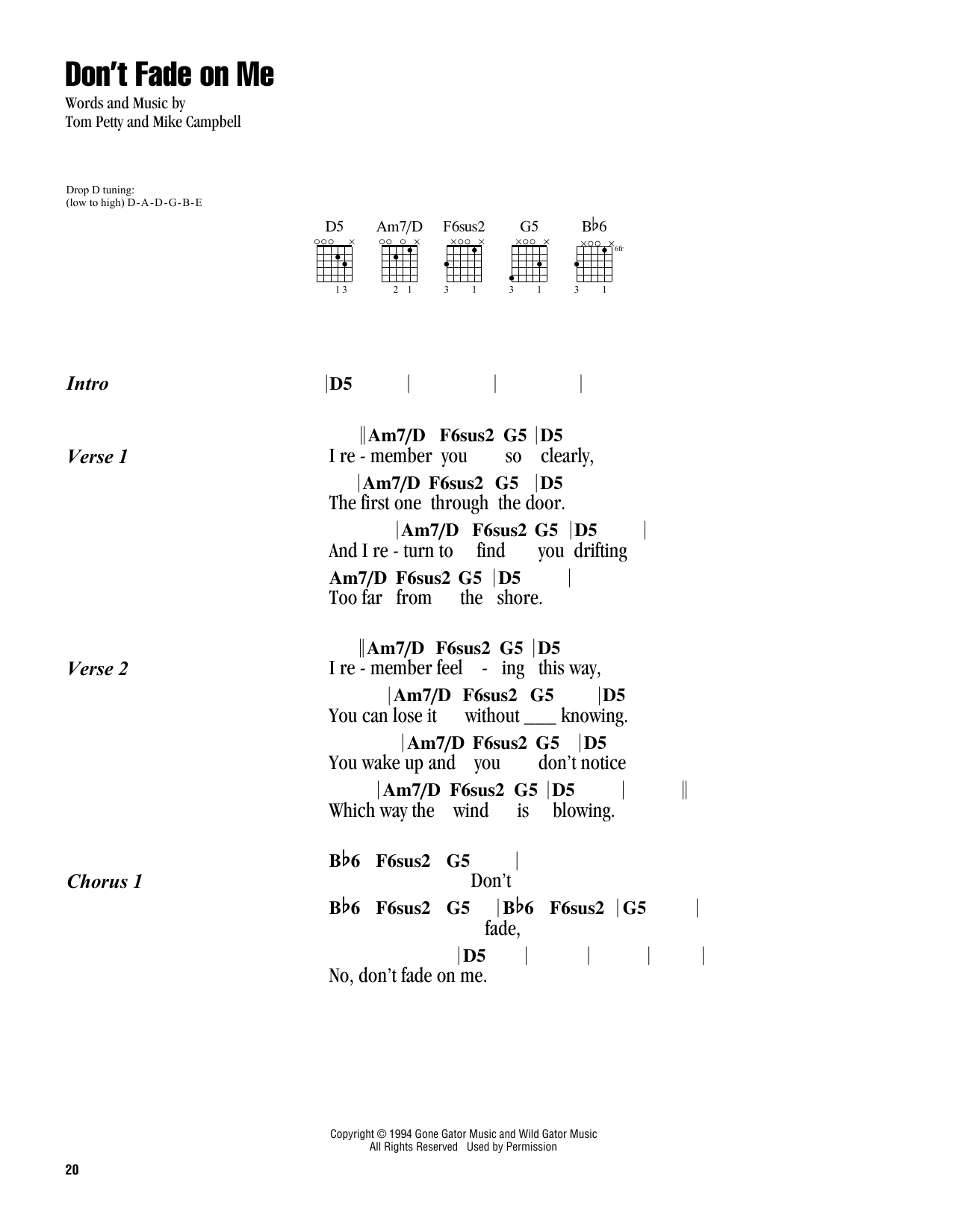 Tom Petty Don't Fade On Me Sheet Music Notes & Chords for Guitar Chords/Lyrics - Download or Print PDF