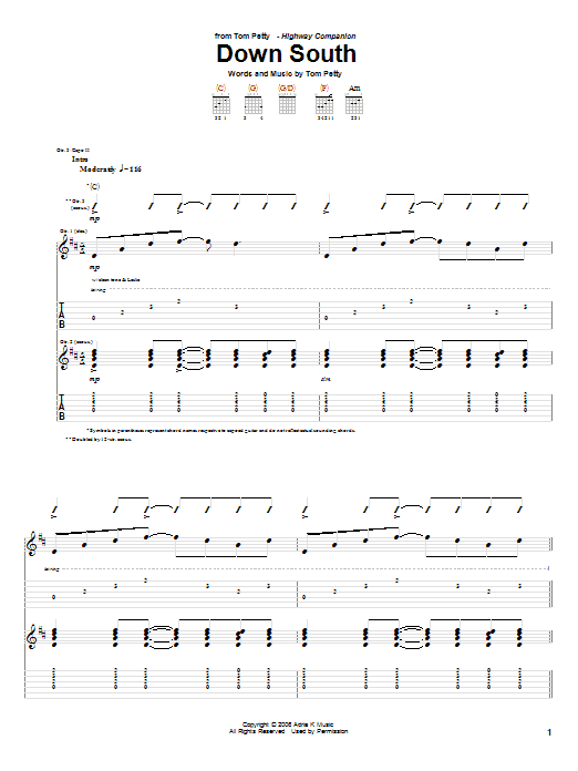 Tom Petty Down South Sheet Music Notes & Chords for Guitar Tab - Download or Print PDF Tom Petty Down South Sheet Music Notes & Chords for Guitar Tab - Download or Print PDF