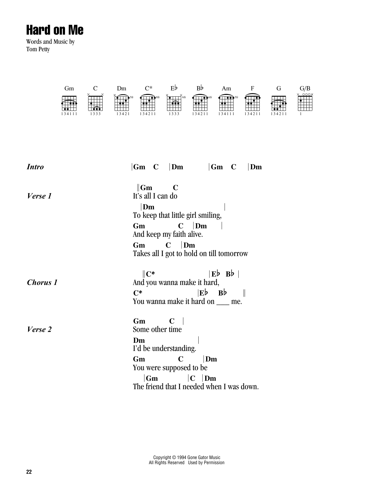 Tom Petty Hard On Me Sheet Music Notes & Chords for Guitar Chords/Lyrics - Download or Print PDF