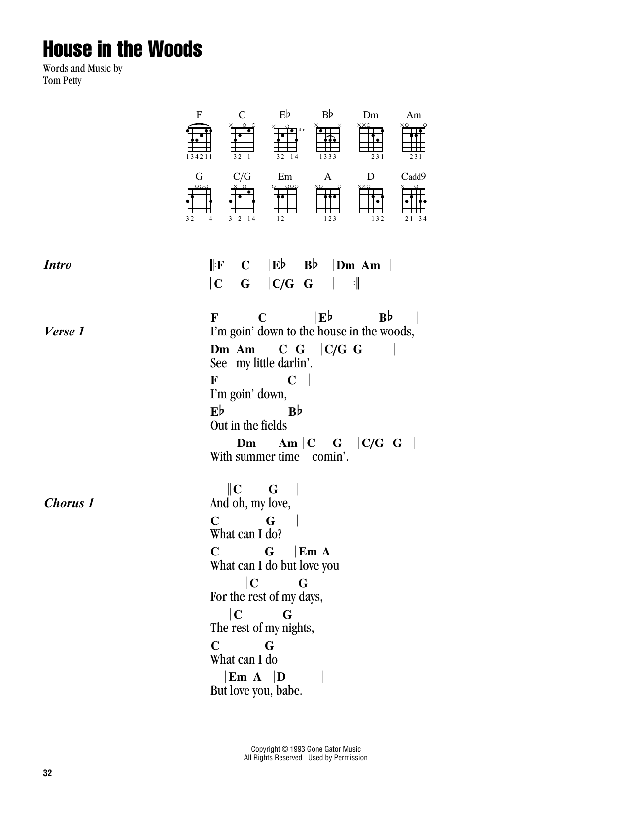 Tom Petty House In The Woods Sheet Music Notes & Chords for Guitar Chords/Lyrics - Download or Print PDF