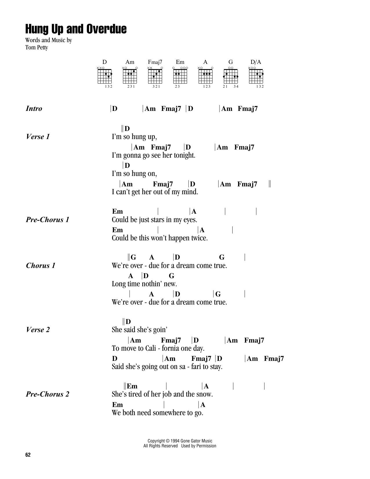 Tom Petty Hung Up And Overdue Sheet Music Notes & Chords for Guitar Chords/Lyrics - Download or Print PDF