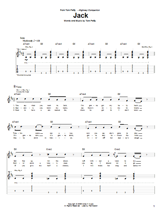 Tom Petty Jack Sheet Music Notes & Chords for Guitar Tab - Download or Print PDF