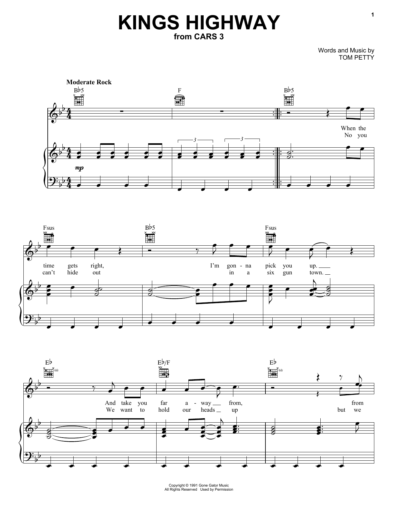 Tom Petty Kings Highway Sheet Music Notes & Chords for Piano, Vocal & Guitar (Right-Hand Melody) - Download or Print PDF