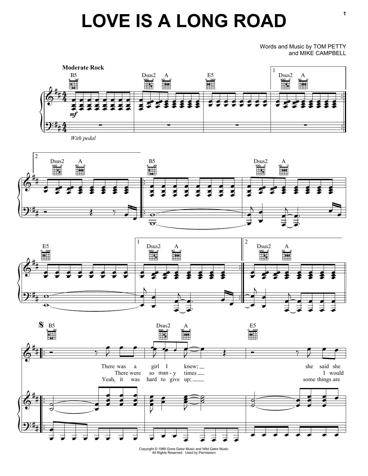 Tom Petty Love Is A Long Road Sheet Music Notes & Chords for Piano, Vocal & Guitar (Right-Hand Melody) - Download or Print PDF