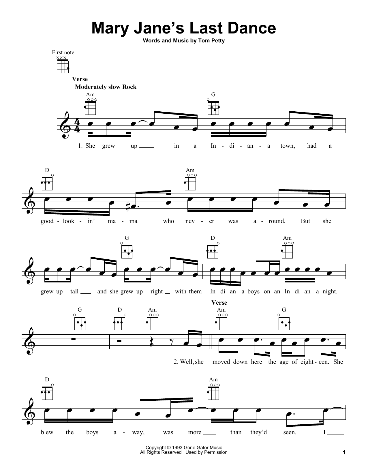 Tom Petty Mary Jane's Last Dance Sheet Music Notes & Chords for Ukulele - Download or Print PDF