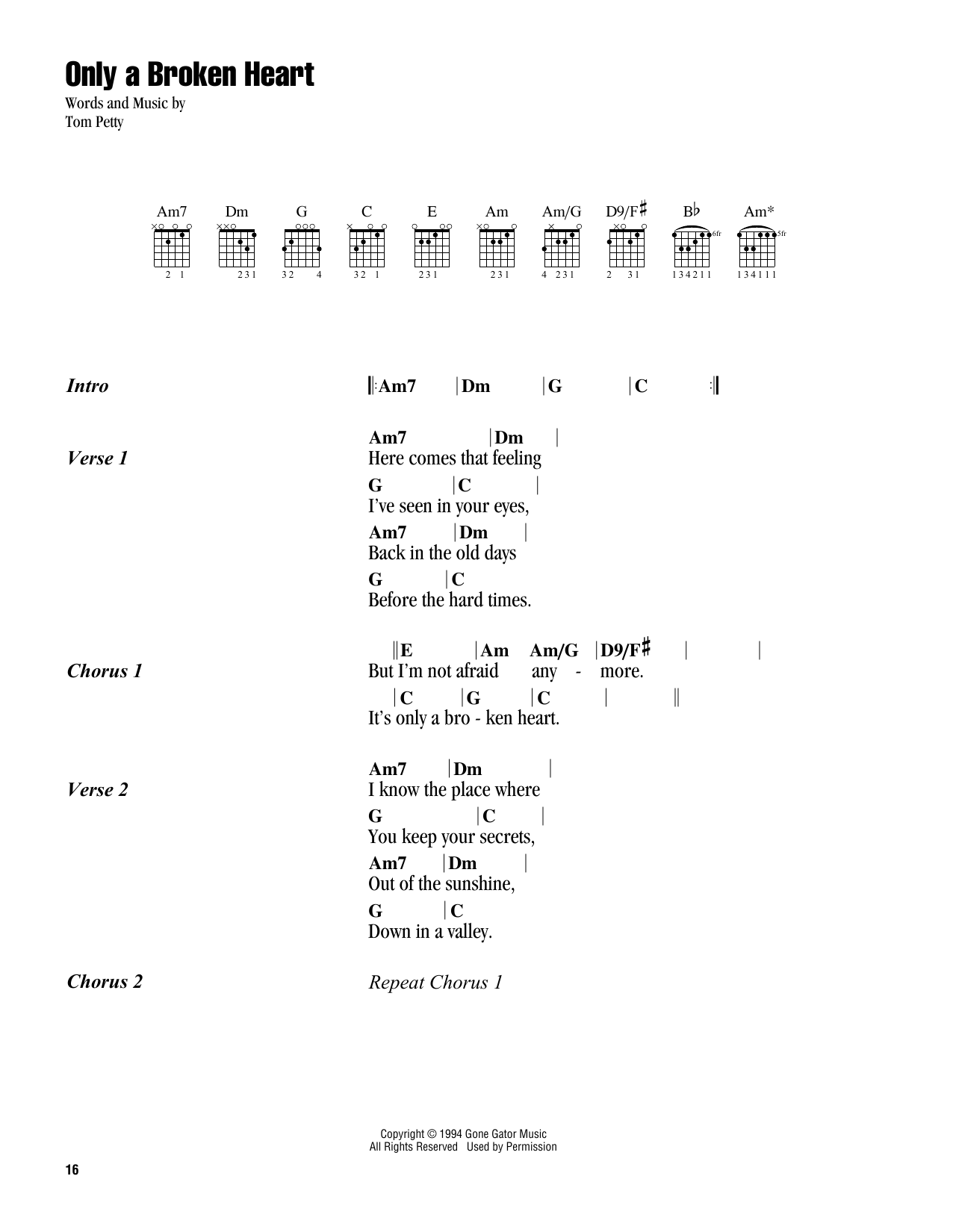 Tom Petty Only A Broken Heart Sheet Music Notes & Chords for Guitar Chords/Lyrics - Download or Print PDF
