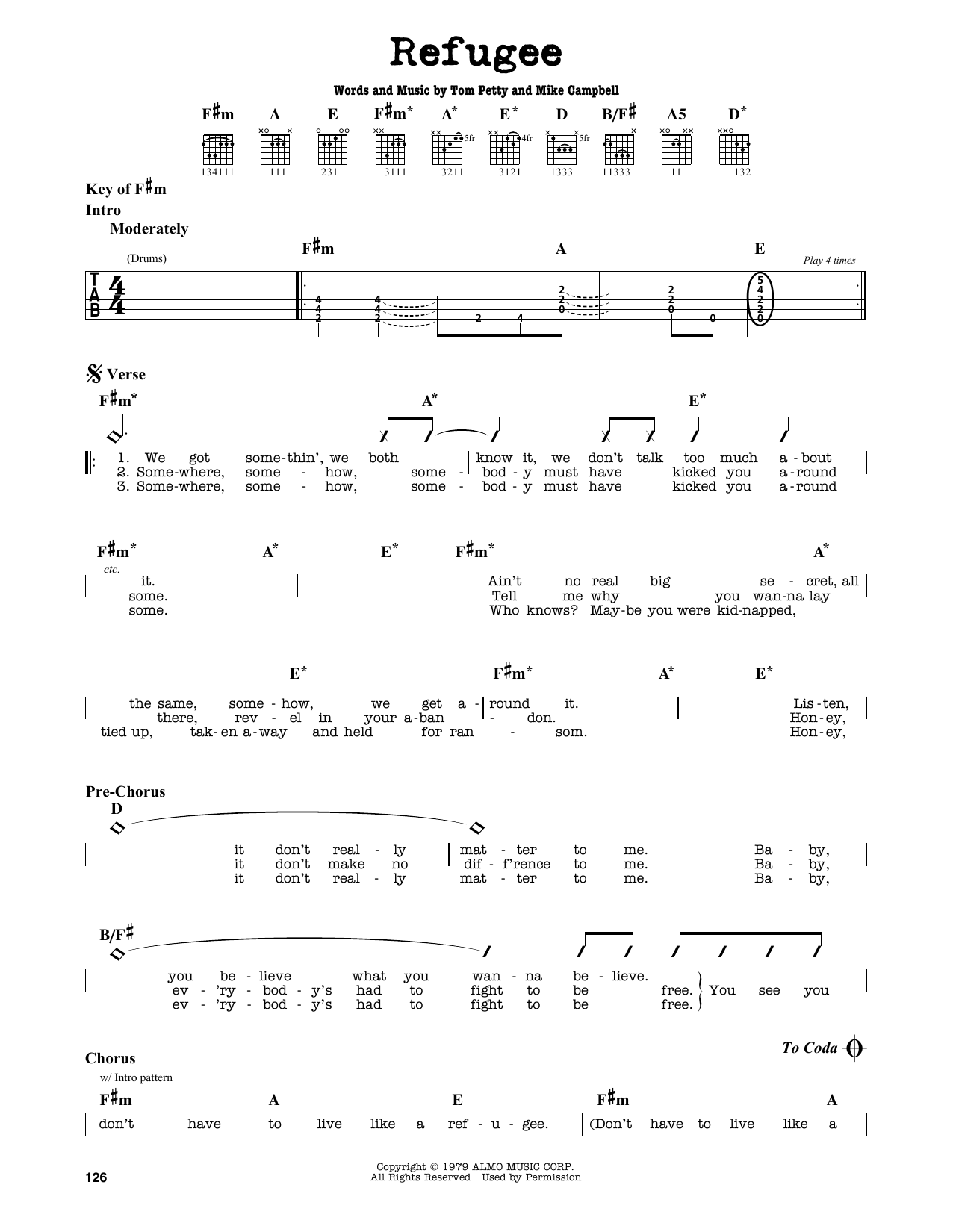 Tom Petty Refugee Sheet Music Notes & Chords for Keyboard Transcription - Download or Print PDF