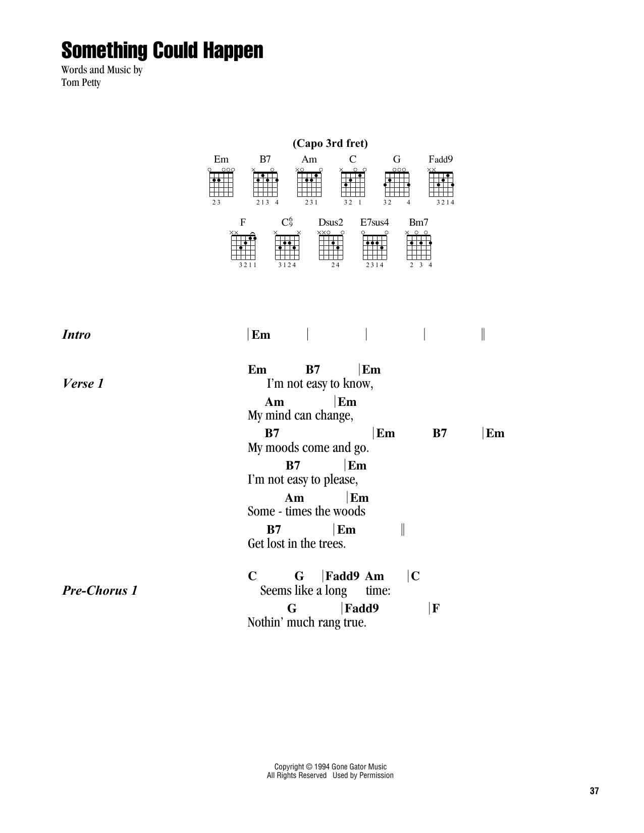 Tom Petty Something Could Happen Sheet Music Notes & Chords for Guitar Chords/Lyrics - Download or Print PDF