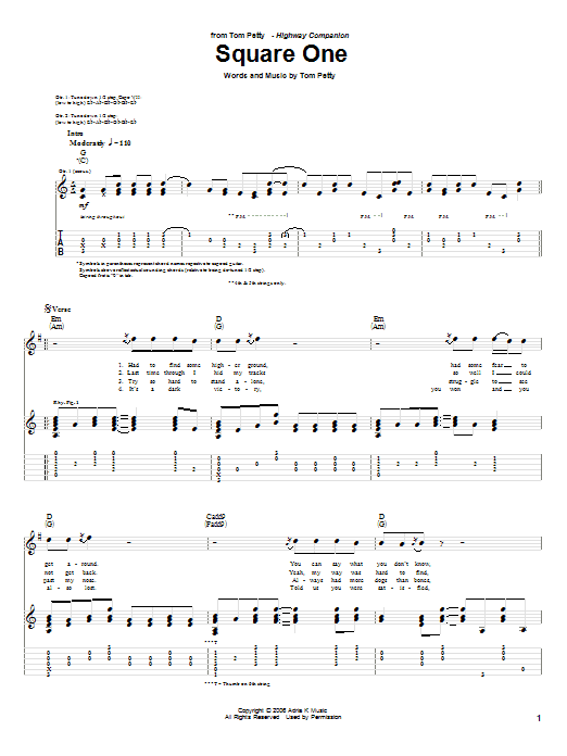 Tom Petty Square One Sheet Music Notes & Chords for Guitar Tab - Download or Print PDF