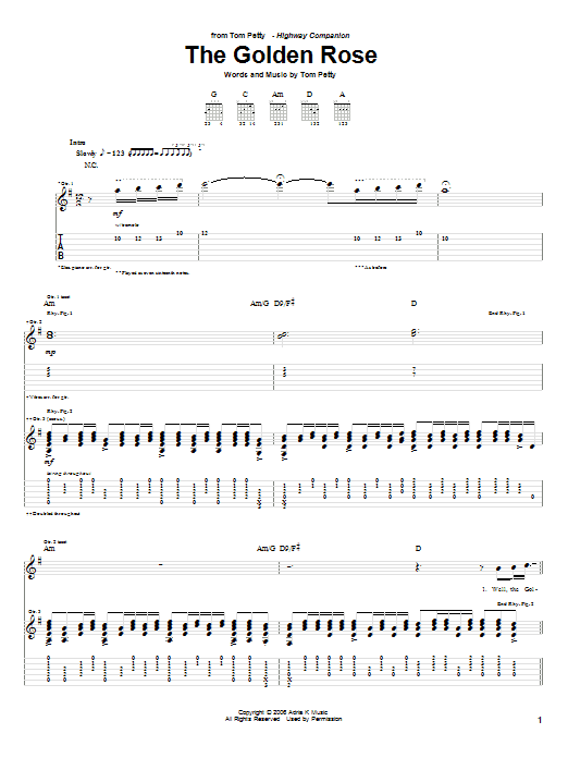 Tom Petty The Golden Rose Sheet Music Notes & Chords for Guitar Tab - Download or Print PDF Tom Petty The Golden Rose Sheet Music Notes & Chords for Guitar Tab - Download or Print PDF