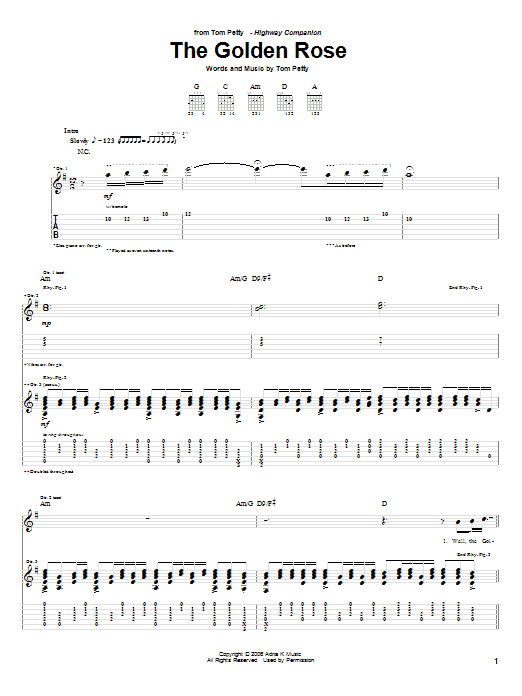 Tom Petty The Golden Rose Sheet Music Notes & Chords for Guitar Tab - Download or Print PDF