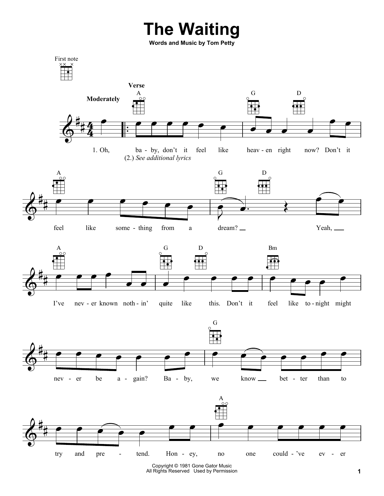 Tom Petty The Waiting Sheet Music Notes & Chords for Piano, Vocal & Guitar (Right-Hand Melody) - Download or Print PDF