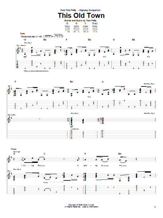 Tom Petty This Old Town Sheet Music Notes & Chords for Guitar Tab - Download or Print PDF Tom Petty This Old Town Sheet Music Notes & Chords for Guitar Tab - Download or Print PDF