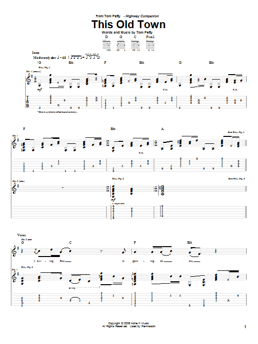 Tom Petty This Old Town Sheet Music Notes & Chords for Guitar Tab - Download or Print PDF