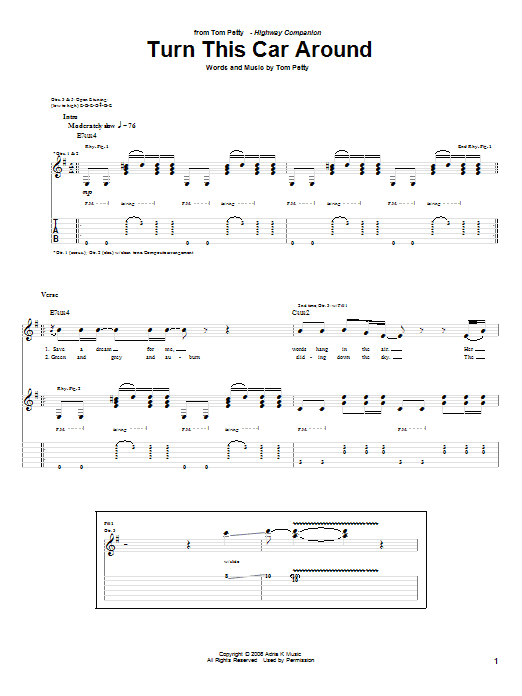 Tom Petty Turn This Car Around Sheet Music Notes & Chords for Guitar Tab - Download or Print PDF