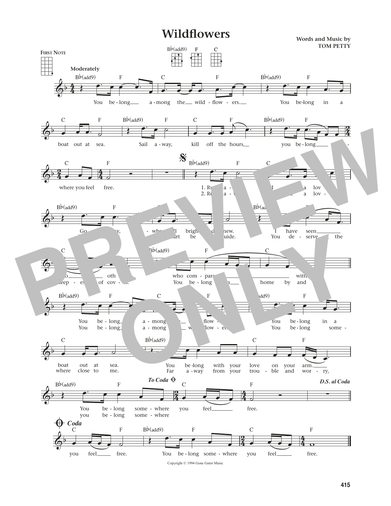 Tom Petty Wildflowers (from The Daily Ukulele) (arr. Jim Beloff) Sheet Music Notes & Chords for Ukulele - Download or Print PDF