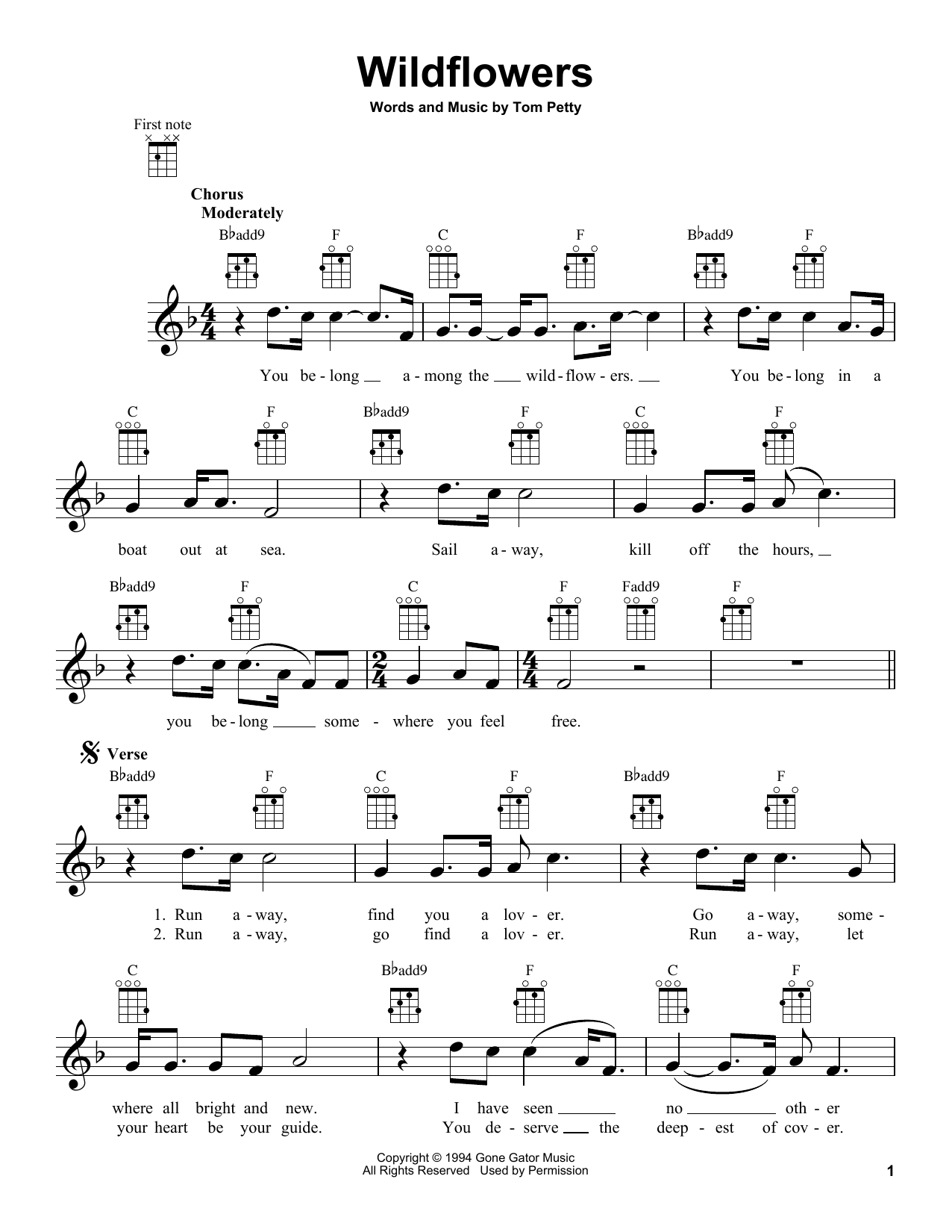 Tom Petty Wildflowers Sheet Music Notes & Chords for Guitar Chords/Lyrics - Download or Print PDF