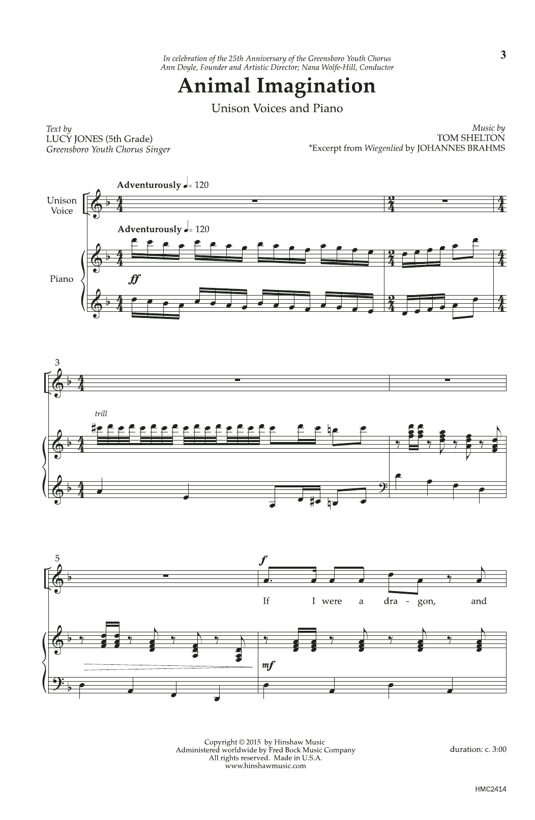 Tom Shelton Animal Imagination Sheet Music Notes & Chords for Unison Choir - Download or Print PDF