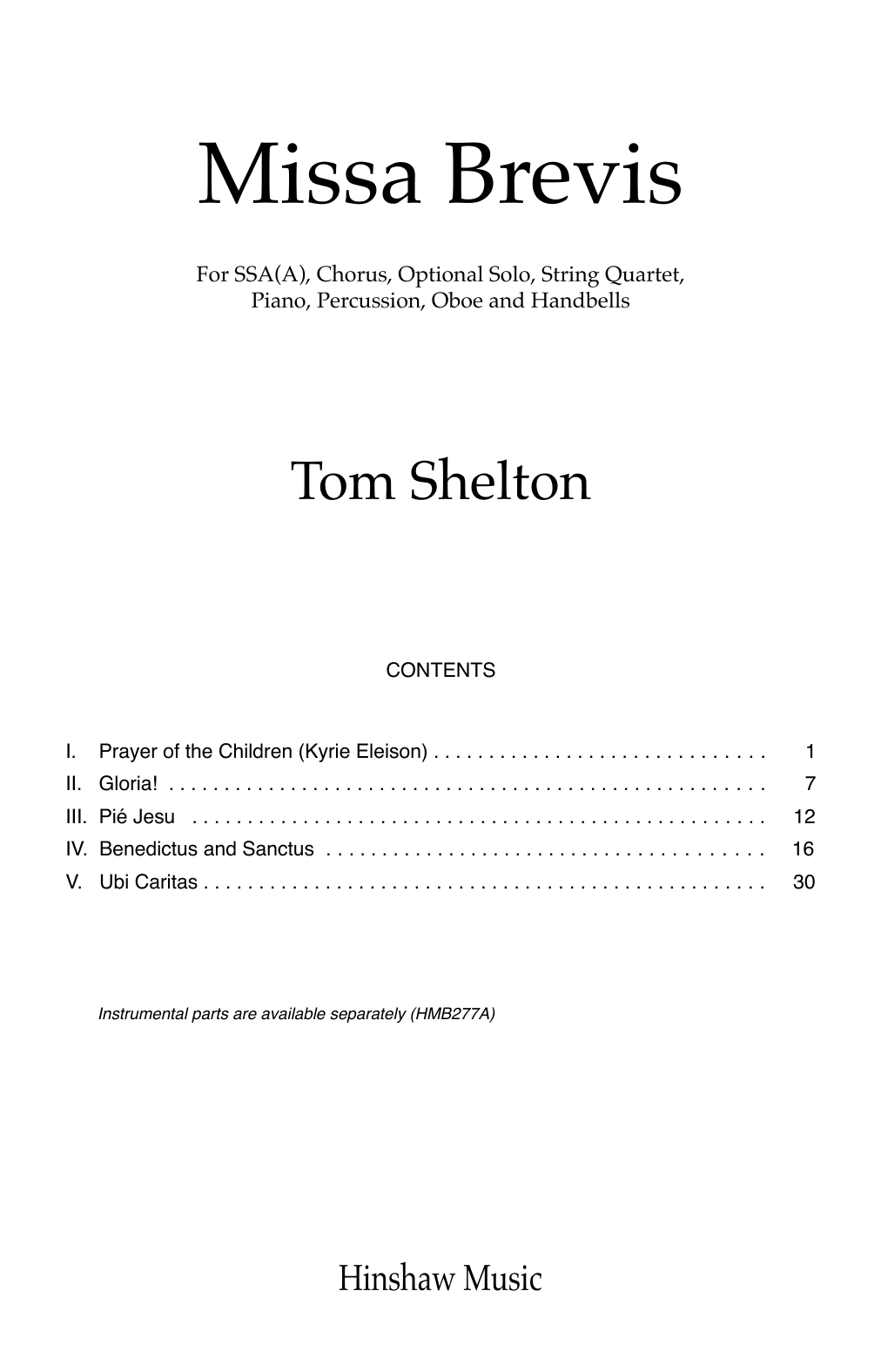 Tom Shelton Missa Brevis Sheet Music Notes & Chords for SSA Choir - Download or Print PDF