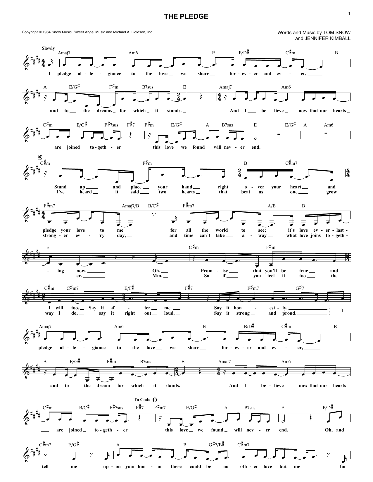 Tom Snow The Pledge Sheet Music Notes & Chords for Lead Sheet / Fake Book - Download or Print PDF