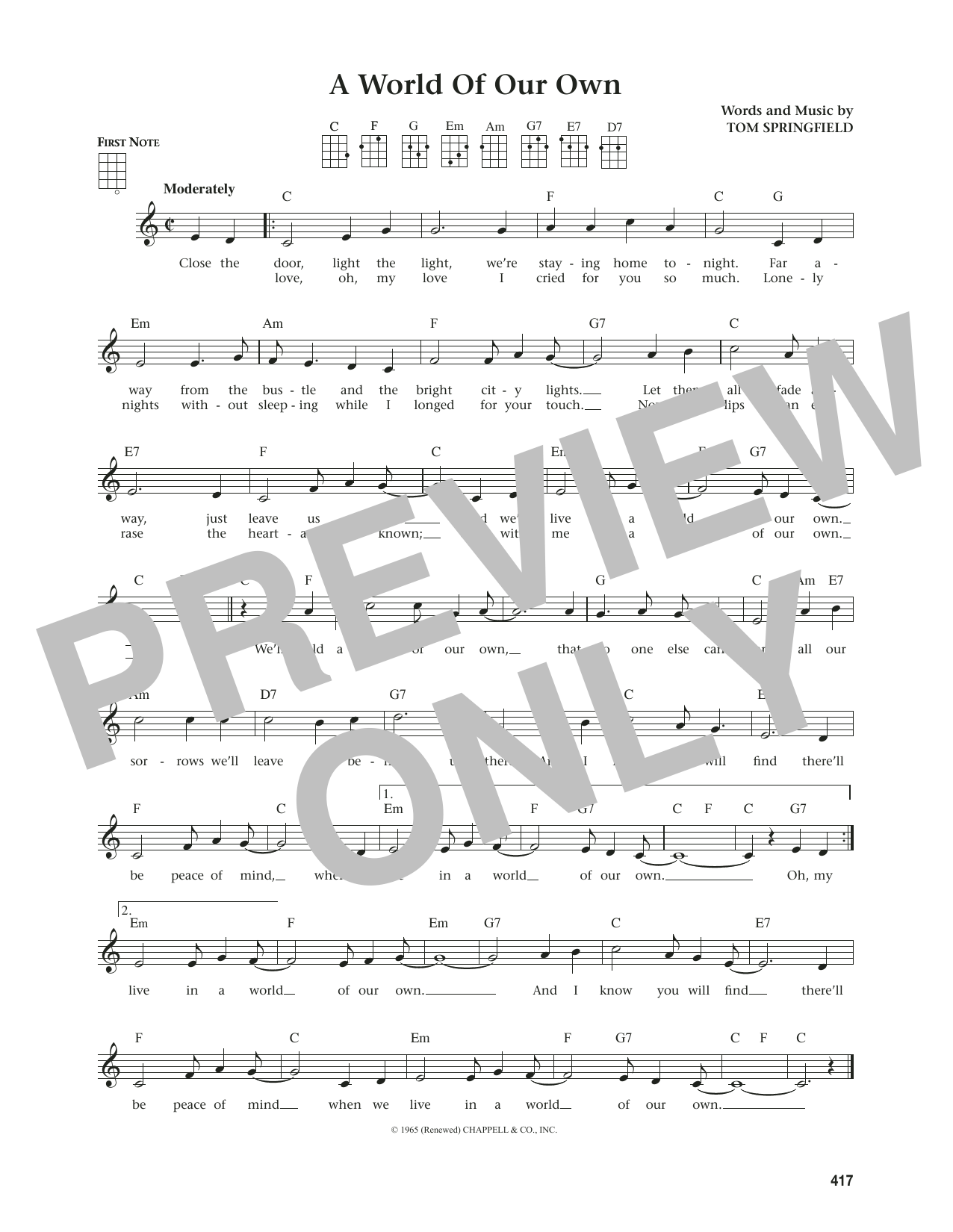 Tom Springfield A World Of Our Own (from The Daily Ukulele) (arr. Jim Beloff) Sheet Music Notes & Chords for Ukulele - Download or Print PDF