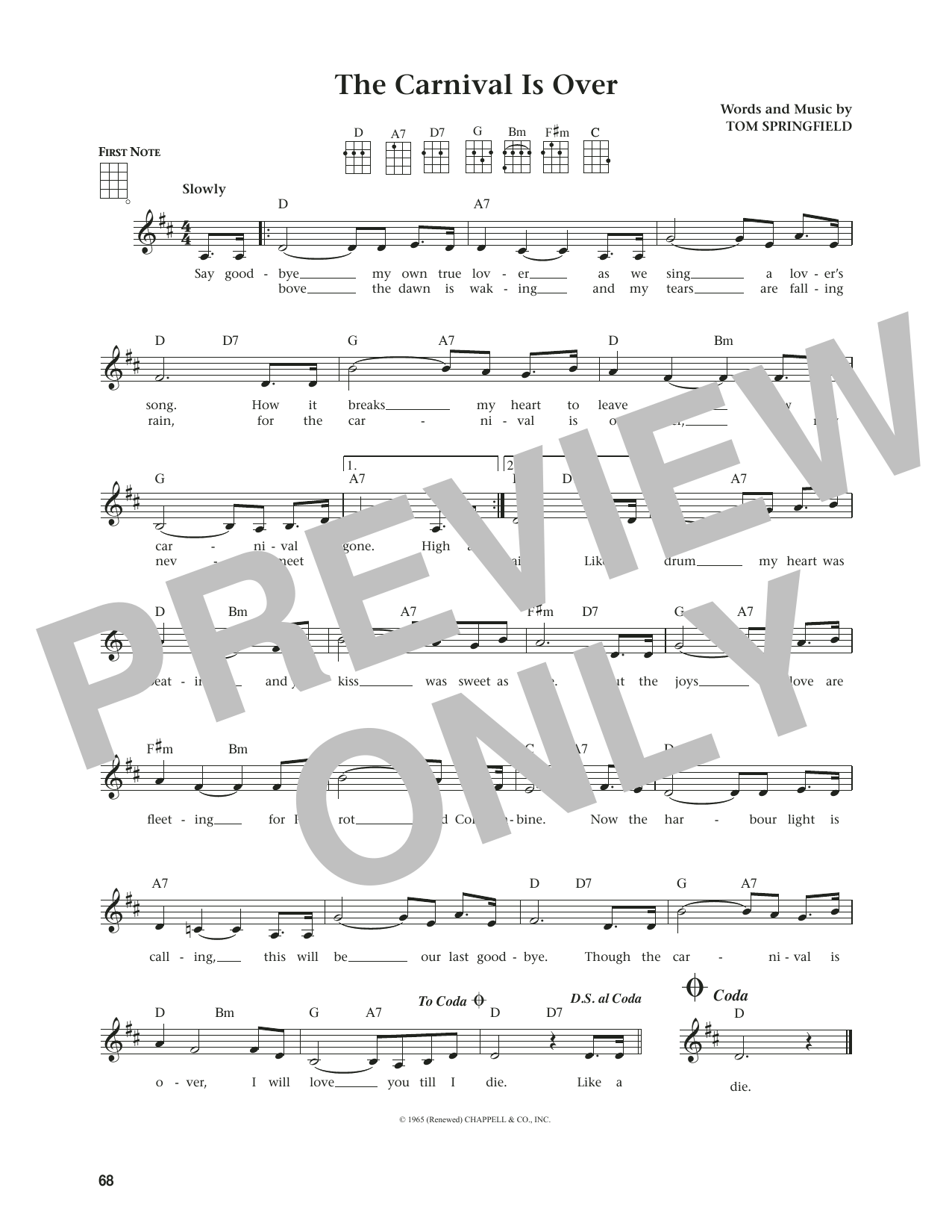 Tom Springfield The Carnival Is Over (from The Daily Ukulele) (arr. Jim Beloff) Sheet Music Notes & Chords for Ukulele - Download or Print PDF