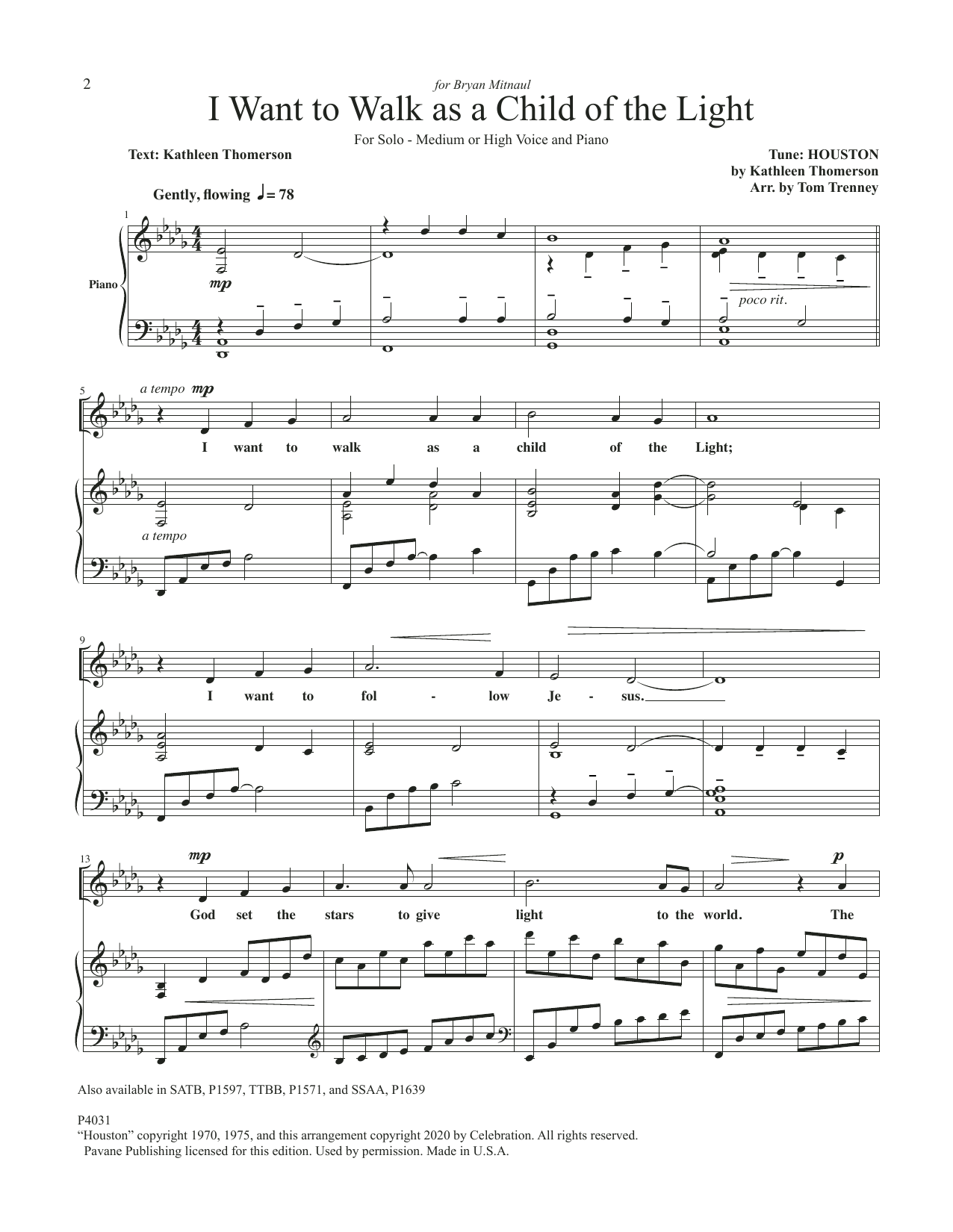 Tom Trenney I Want To Walk As A Child Of The Light Sheet Music Notes & Chords for Piano & Vocal - Download or Print PDF