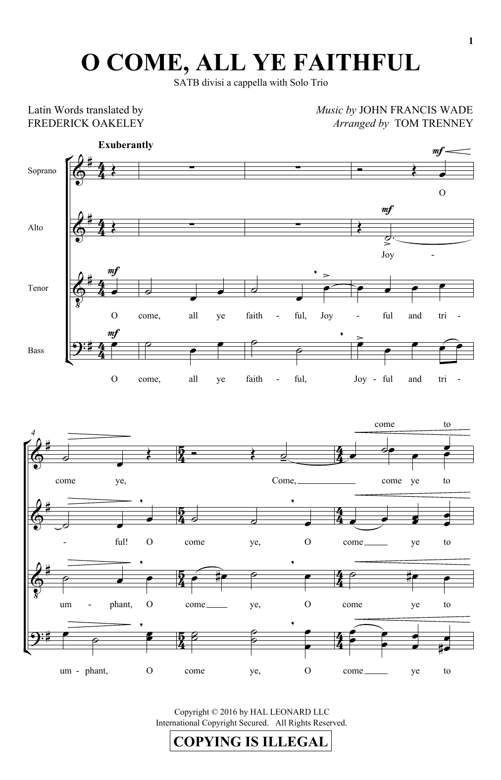 John Francis Wade O Come, All Ye Faithful (arr. Tom Trenney) Sheet Music Notes & Chords for SATB - Download or Print PDF