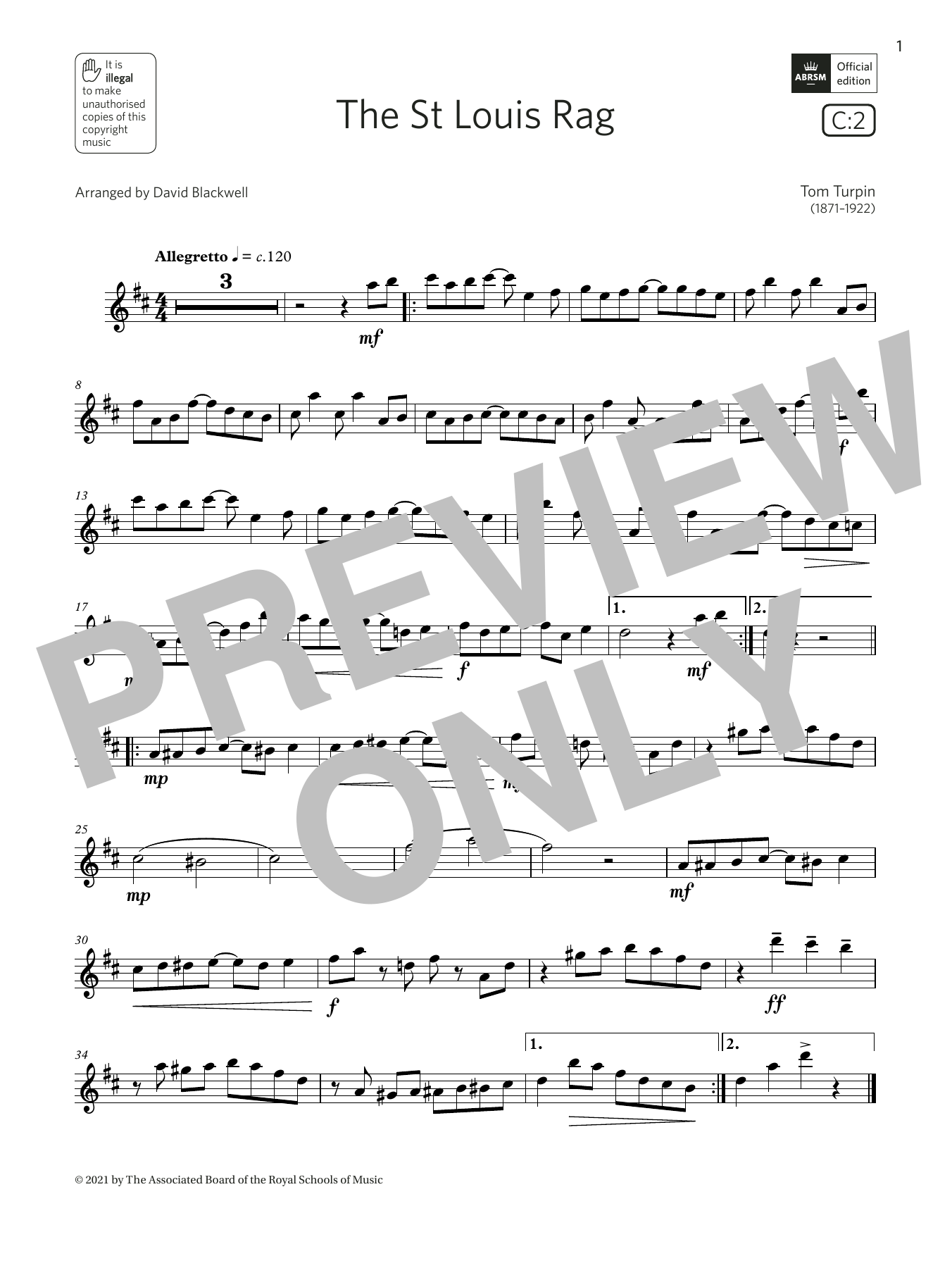 Tom Turpin The St Louis Rag (Grade 3 List C2 from the ABRSM Flute syllabus from 2022) Sheet Music Notes & Chords for Flute Solo - Download or Print PDF