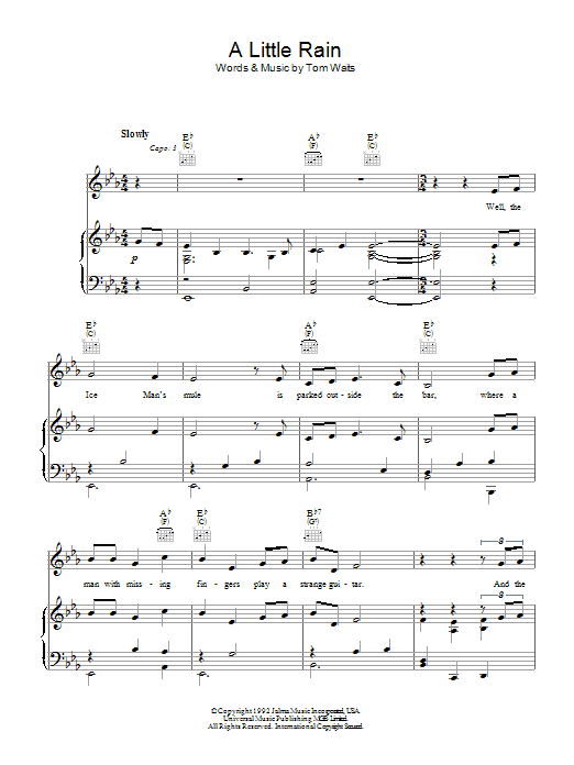 Tom Waits A Little Rain Sheet Music Notes & Chords for Piano, Vocal & Guitar - Download or Print PDF