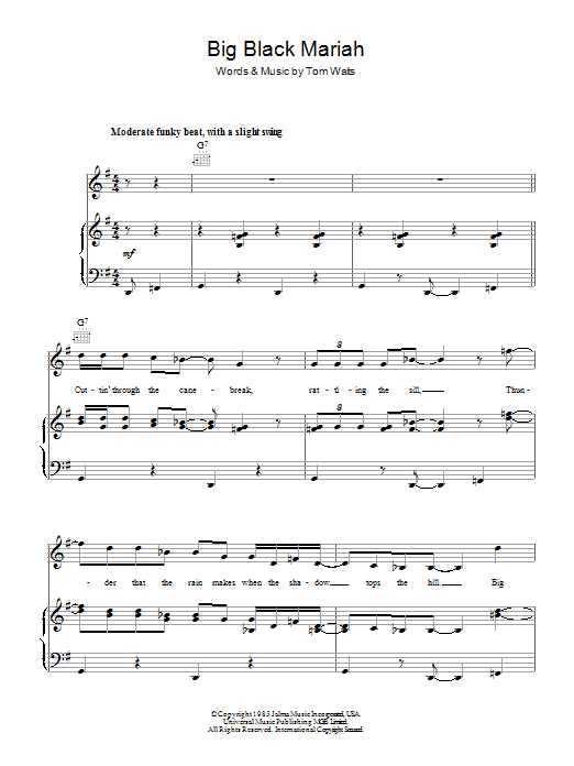 Tom Waits Big Black Mariah Sheet Music Notes & Chords for Piano, Vocal & Guitar - Download or Print PDF