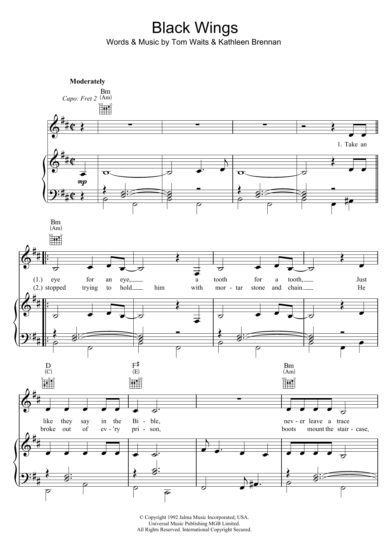 Tom Waits Black Wings Sheet Music Notes & Chords for Lyrics & Chords - Download or Print PDF