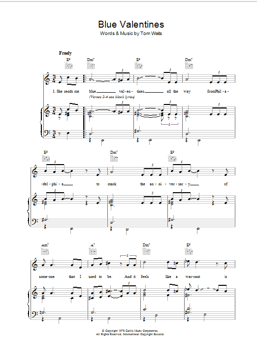 Tom Waits Blue Valentines Sheet Music Notes & Chords for Lyrics & Chords - Download or Print PDF